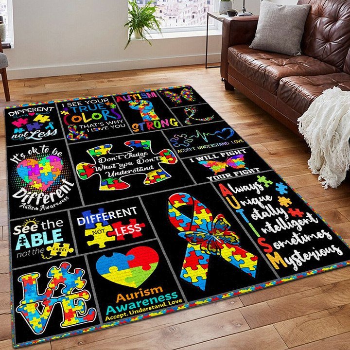 Autism Mom Rug, Autism Awareness Printing Floor Mat Carpet, Autism Area Rug, Autism Lips Rug, Autism Awareness Rug, Gifts For Autism