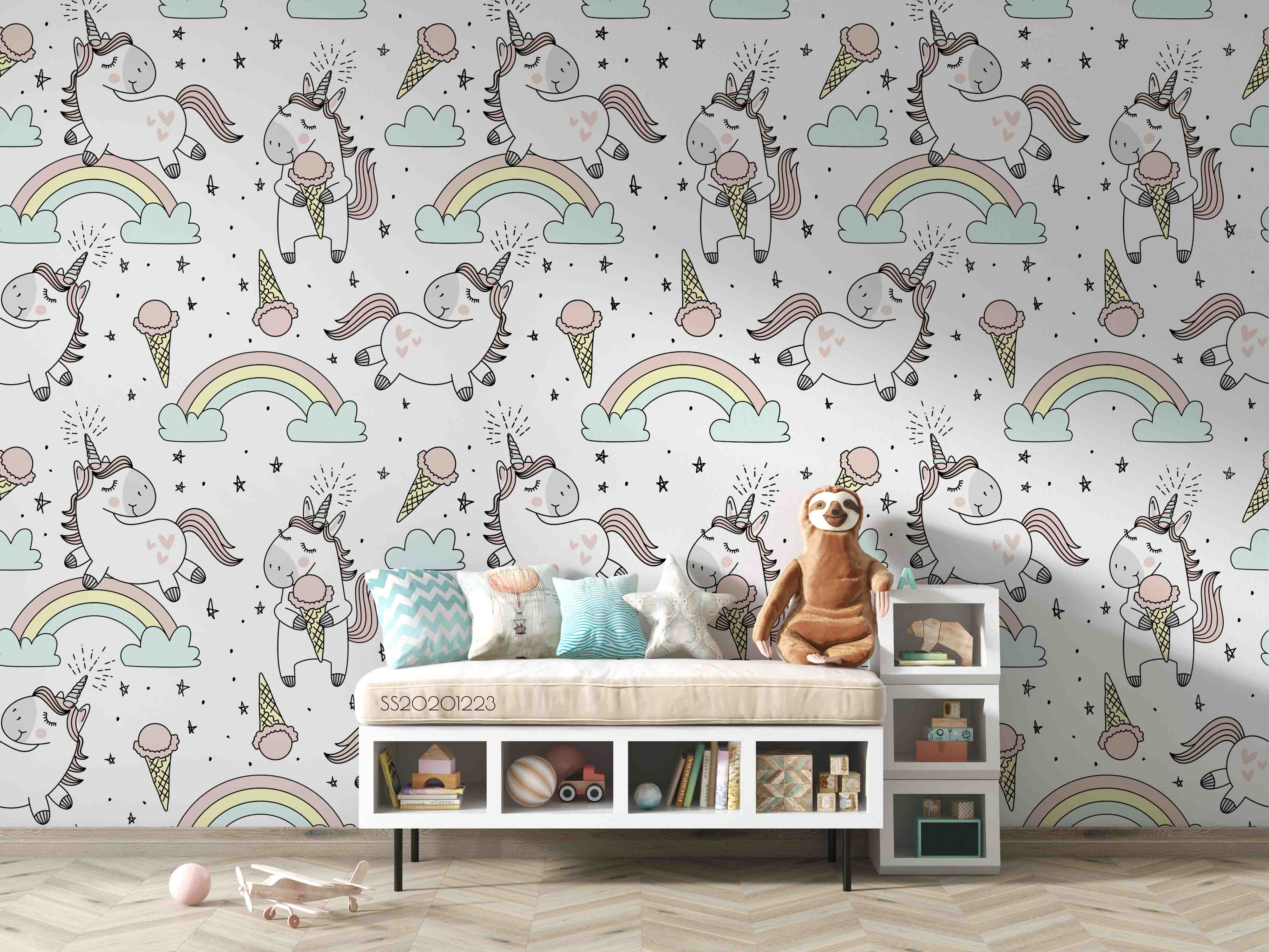 3D Cartoon Animal Unicorn Rainbow Wall Mural Wallpaper Lqh 59