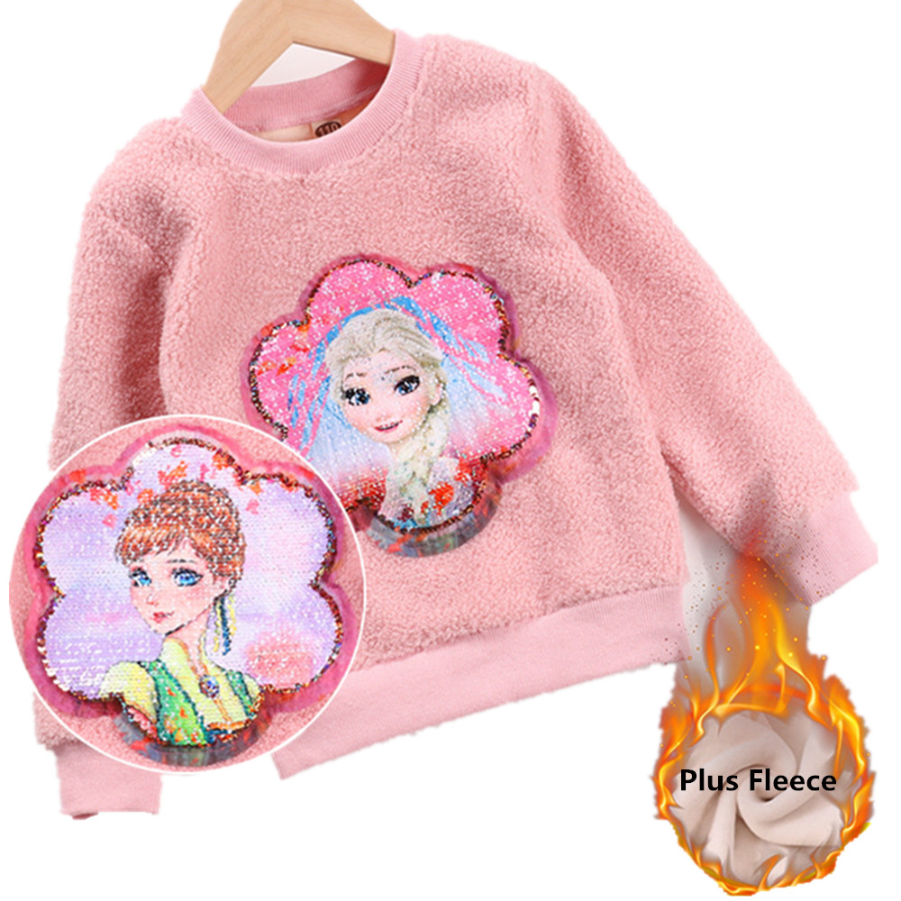 Unicorn Girl Sweater Toddler Girls Winter Wool Thick Clothes Casual Plus Fleece Warm Sweatshirts Discolored Sequin Kids Coat alx