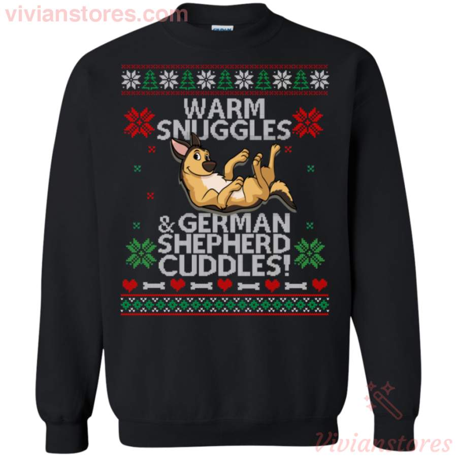 Warm Snuggles and German Shepherd Cuddles Ugly Christmas Sweatshirt