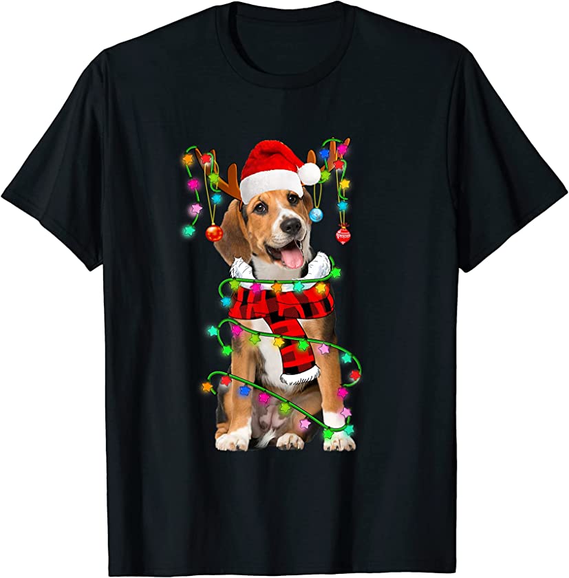 Beagle Dog Santa Xmas Puppy Lover Christmas Lights T-Shirt