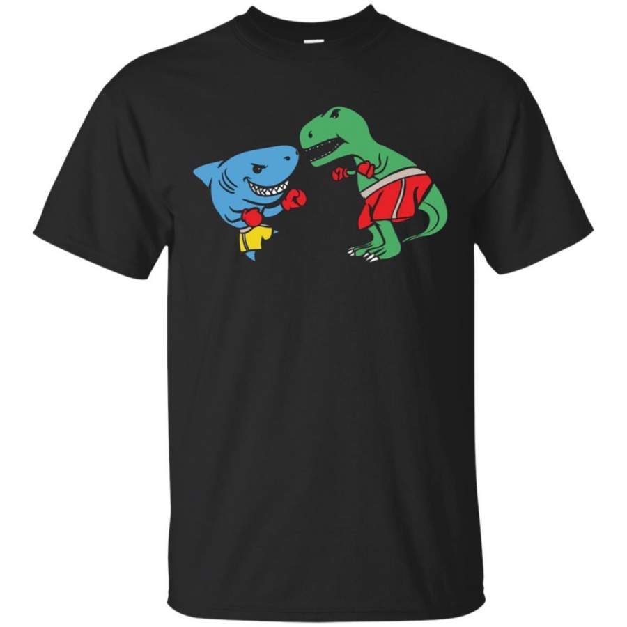 Shark Punching T-Rex Dinosaur Funny Fighting Boxing T Shirt