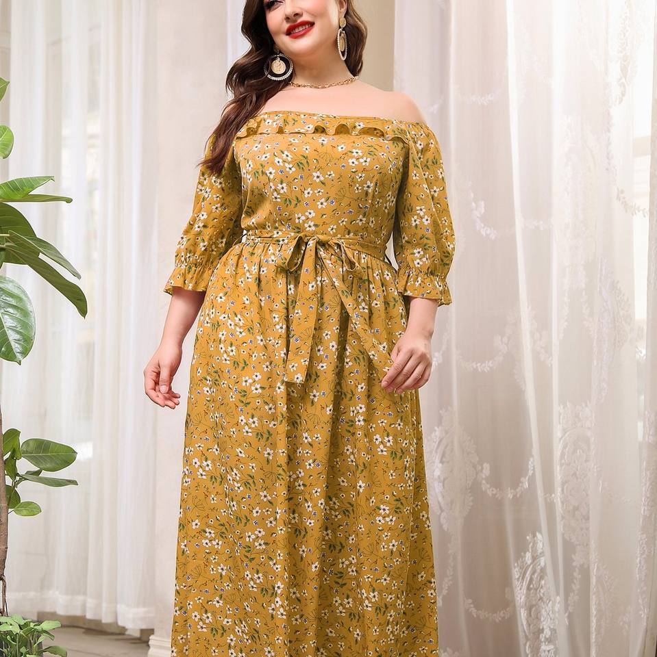 2022 New Arrival Plus size Floral Print Sexy Off Shoulder Summer Dresses For Women wholesale China alx