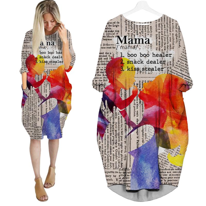 Definition Of Mama – All Over Printed Batwing Pocket Dress