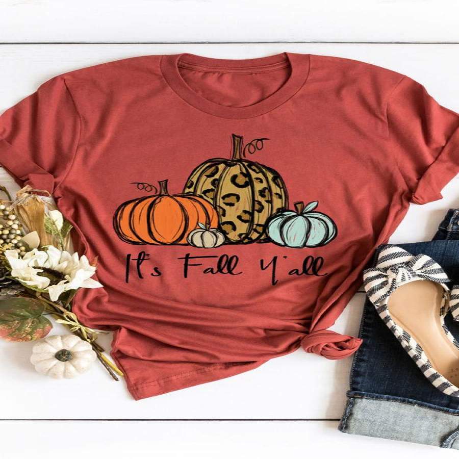 It’s Fall Y’all Leopard Pumpkin Print T-Shirts