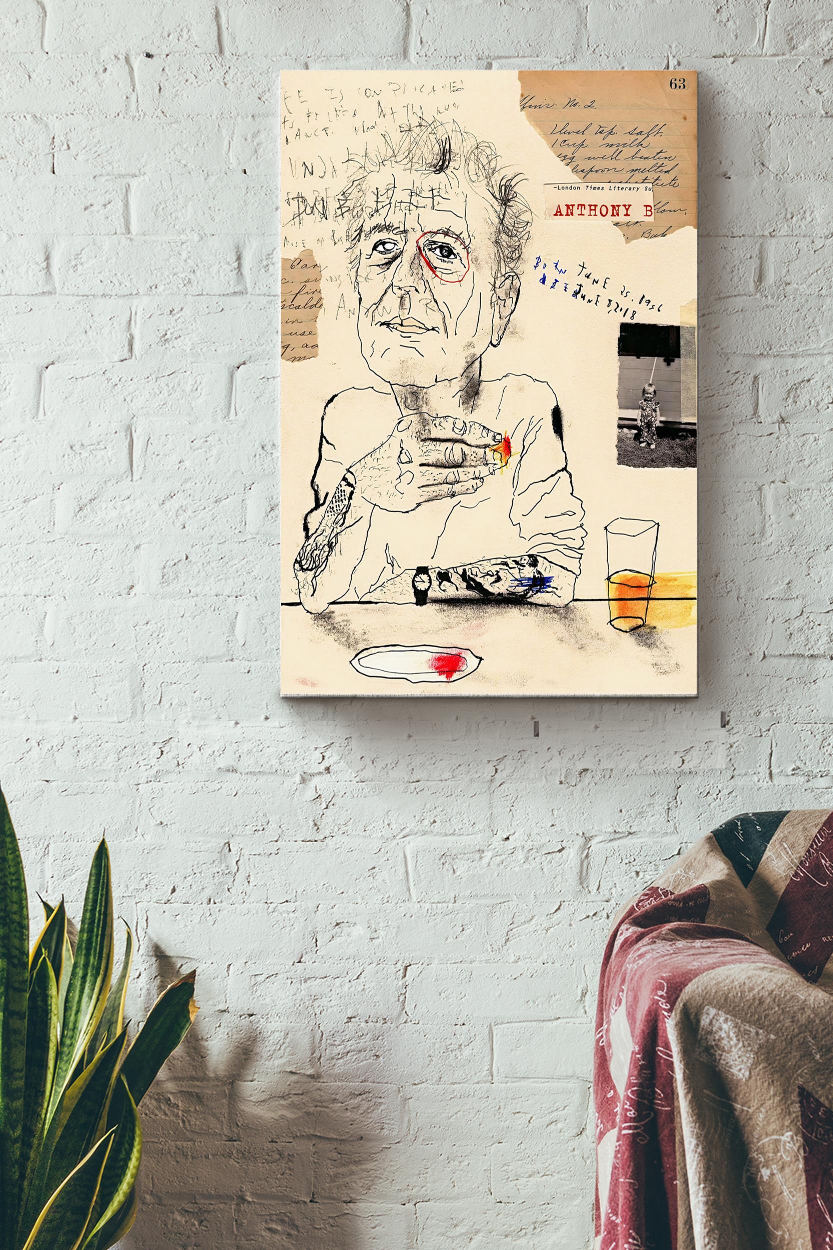 Anthony Bourdain Drinking Wine Poster – Decor Wall Art – Gift For Bar Restaurant Home Decor Wrapped Canvas