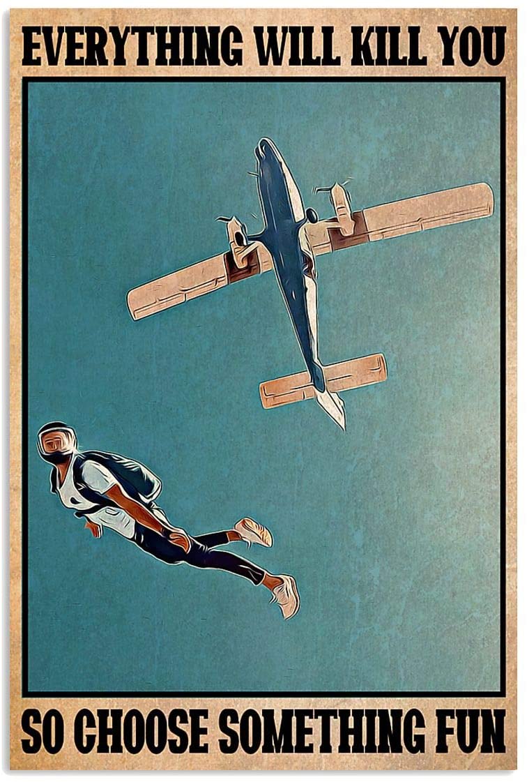 Vintage Skydiving Choose Something Fun Poster Art Print      Home Decor Gift For Men Women Family Friend On Birthday Xmas