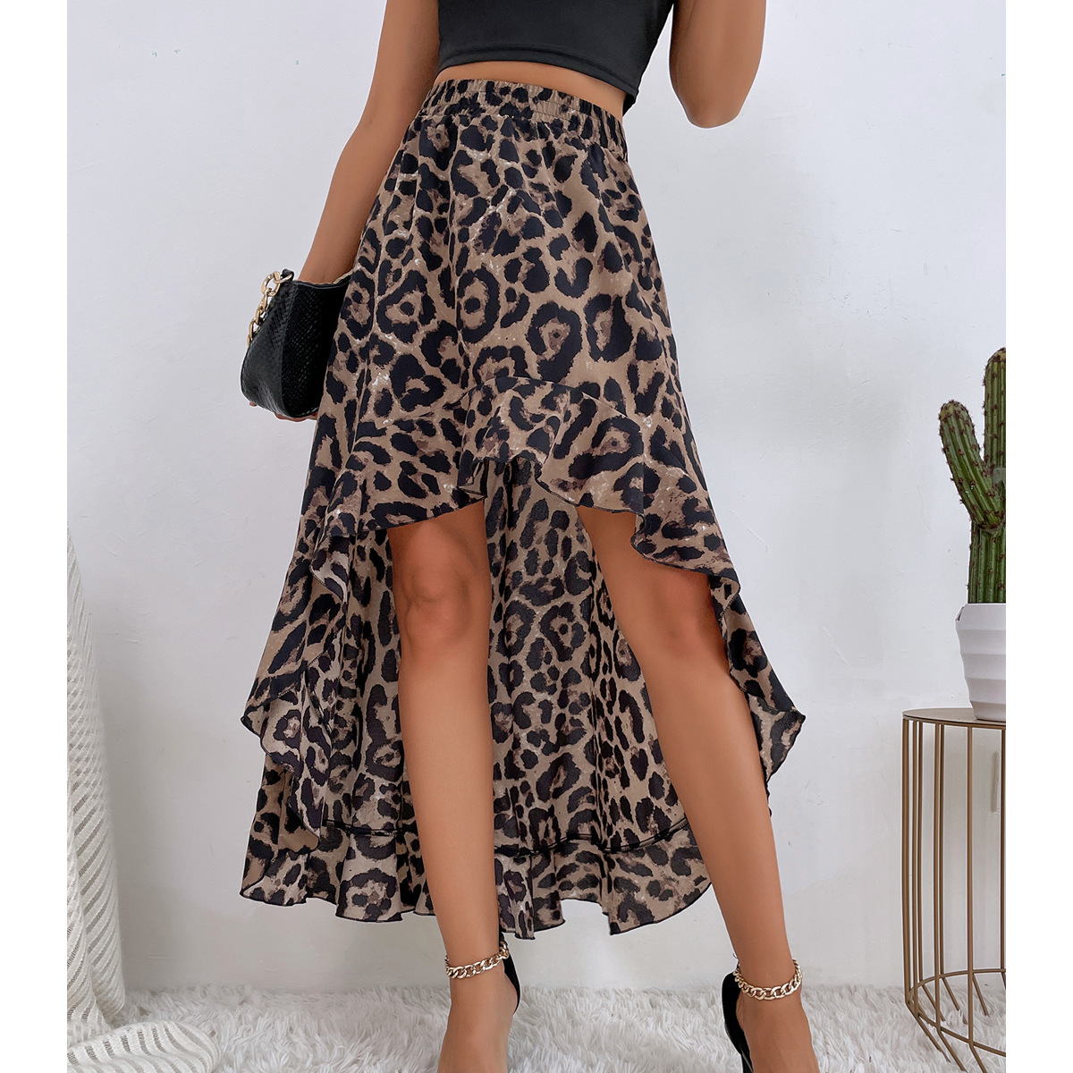 Summer Leopard Print Elegant Fashion Long Skirt Women Floral Sexy Aesthetic Split High Waist Sunscreen Wrap A-line Skirt Female alx