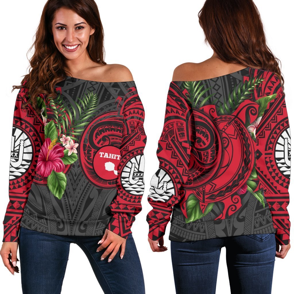 Tahiti Hibiscus And Sea Turtle Shoulder Sweater