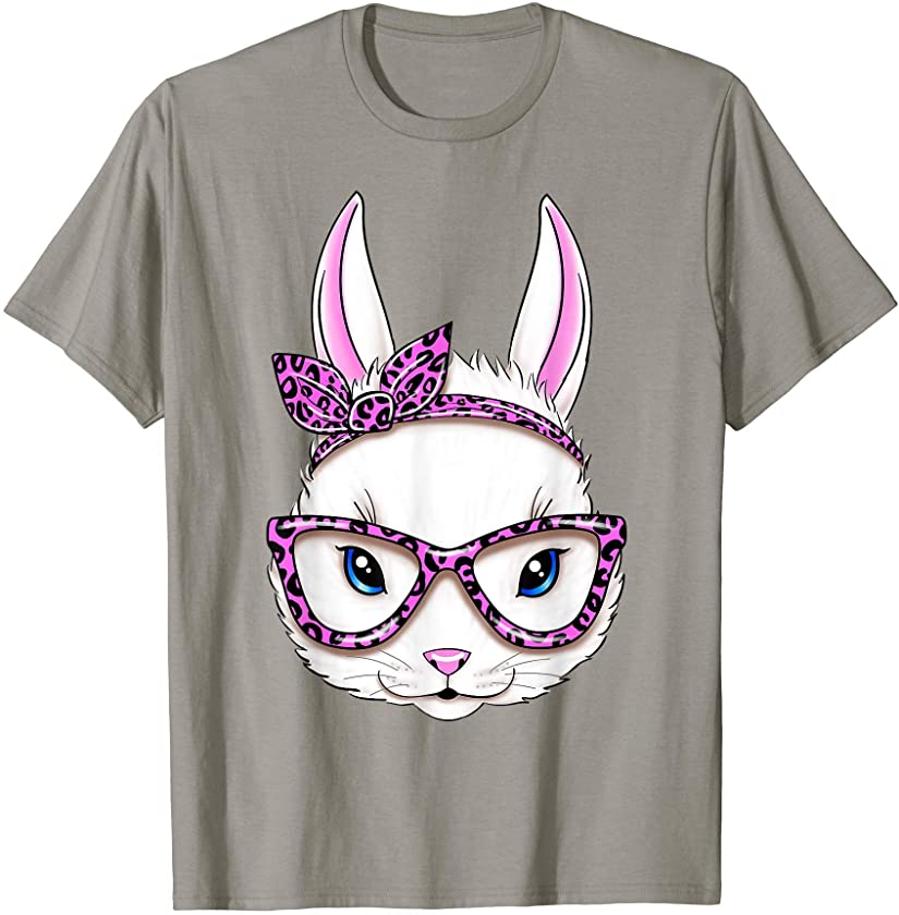 Cute Bunny Face Pink Leopard Print Glasses Bow EASTER T-Shirt