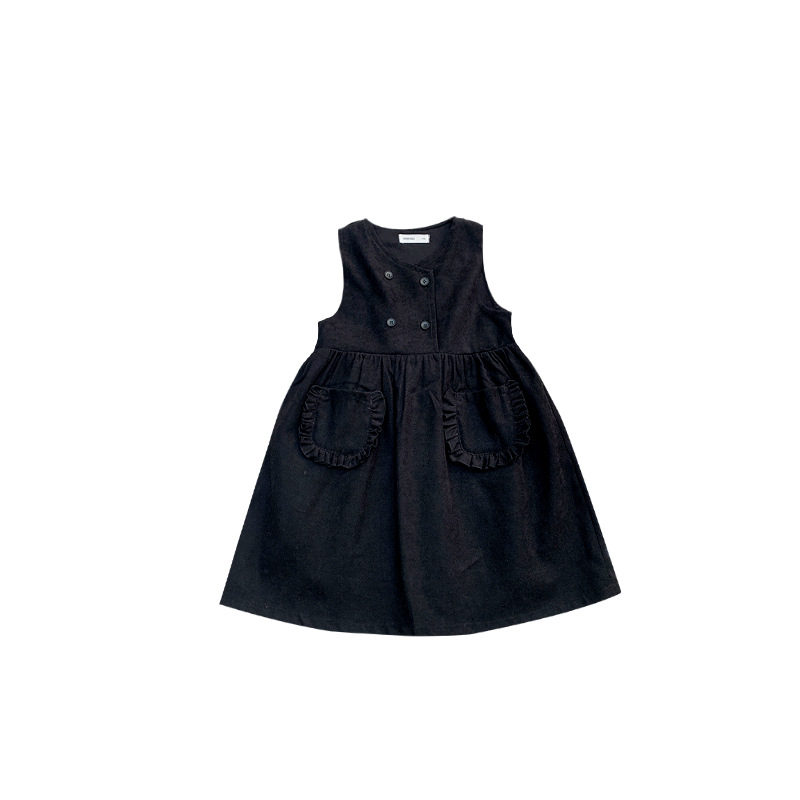 Spring baby girl fashion solid color black overalls dresses cotton loose casual dress alx