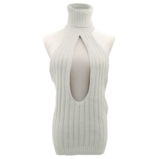 2021 Fashion Sexy Women Backless Virgin Killer Sweater Turtleneck Open Chest Hollow Knitted Pullovers Fall Sweaters high quality alx