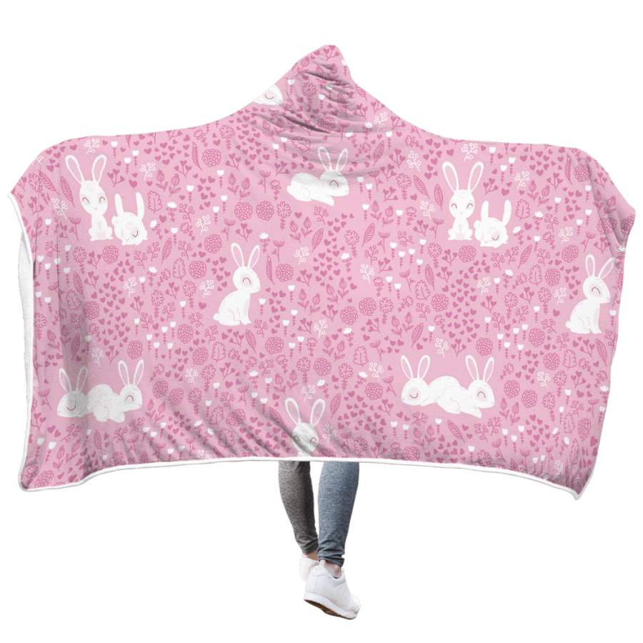 White Rabbits In Pink Custom Hooded Blanket