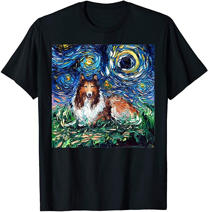 Standard Rough Collie Starry Night Dog Animal Art by Aja T-Shirt