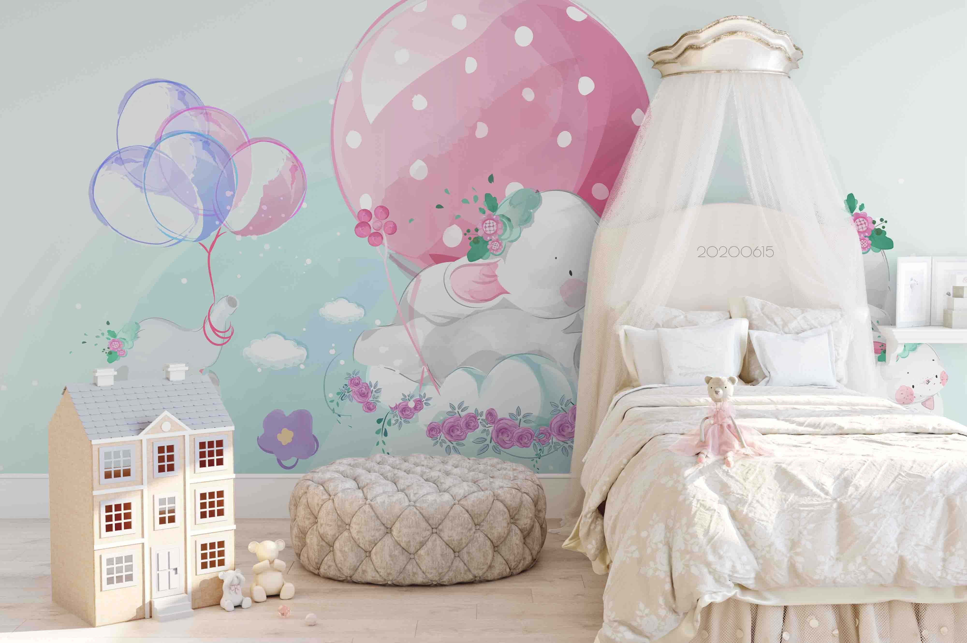 3D Cute Cartoon Elephant Balloon Wall Mural Wallpaper A022 Lqh