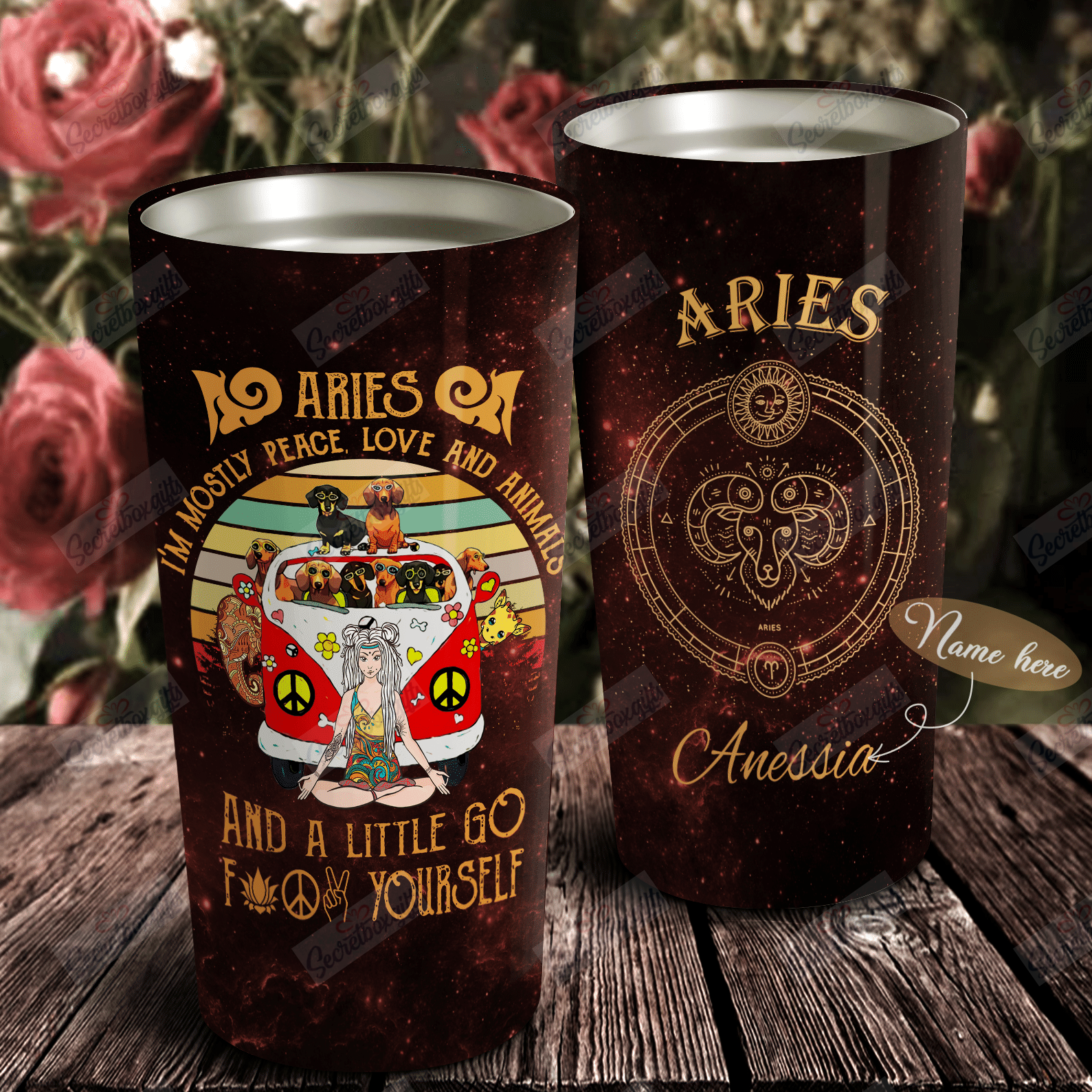 Personalized Peace Love And Animals Aries Th3012072Cl Tumbler