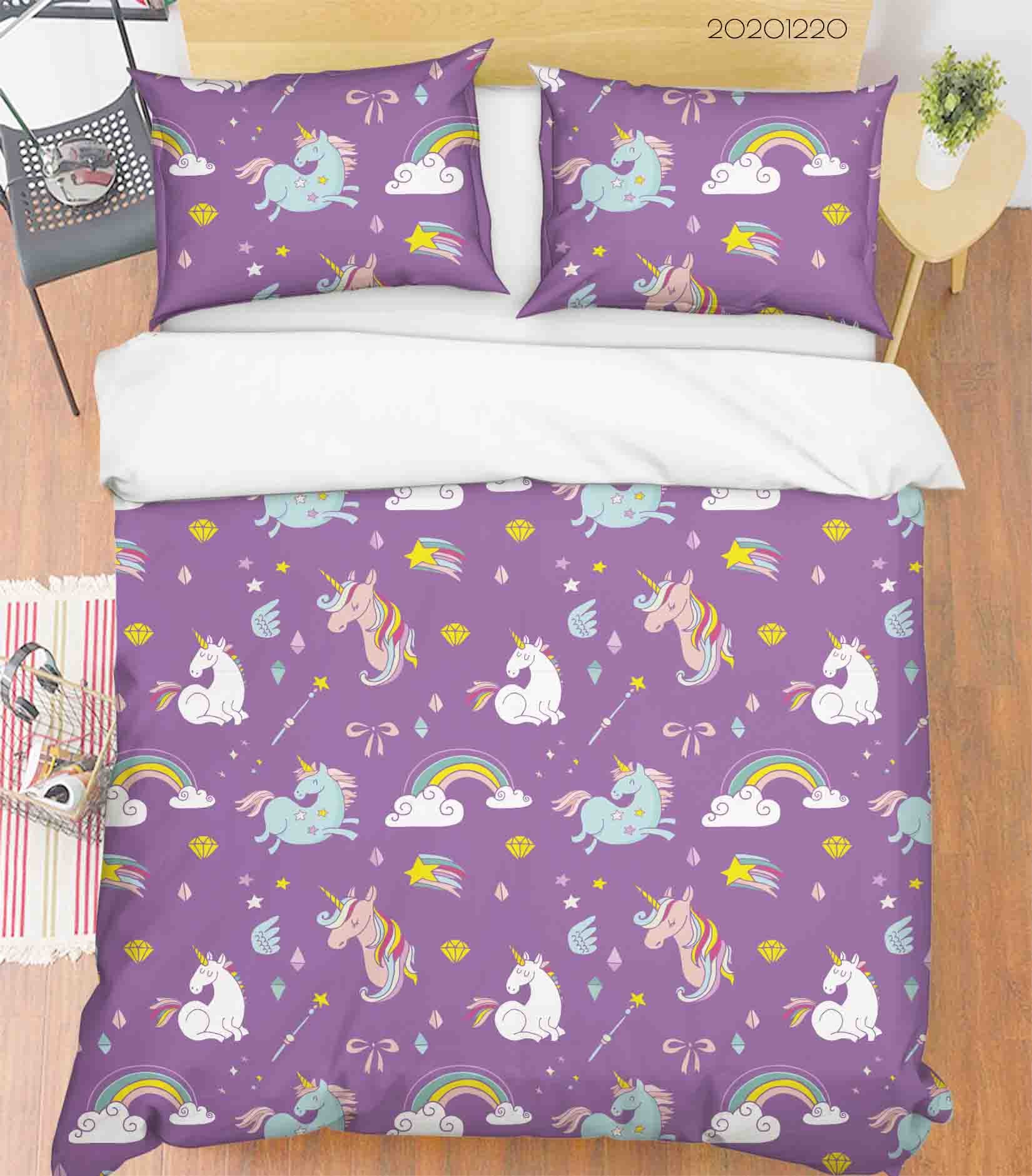 3D Hand Drawn Animal Unicorn Rainbow Purple Quilt Cover Set Bedding Set Duvet Cover Pillowcases 46