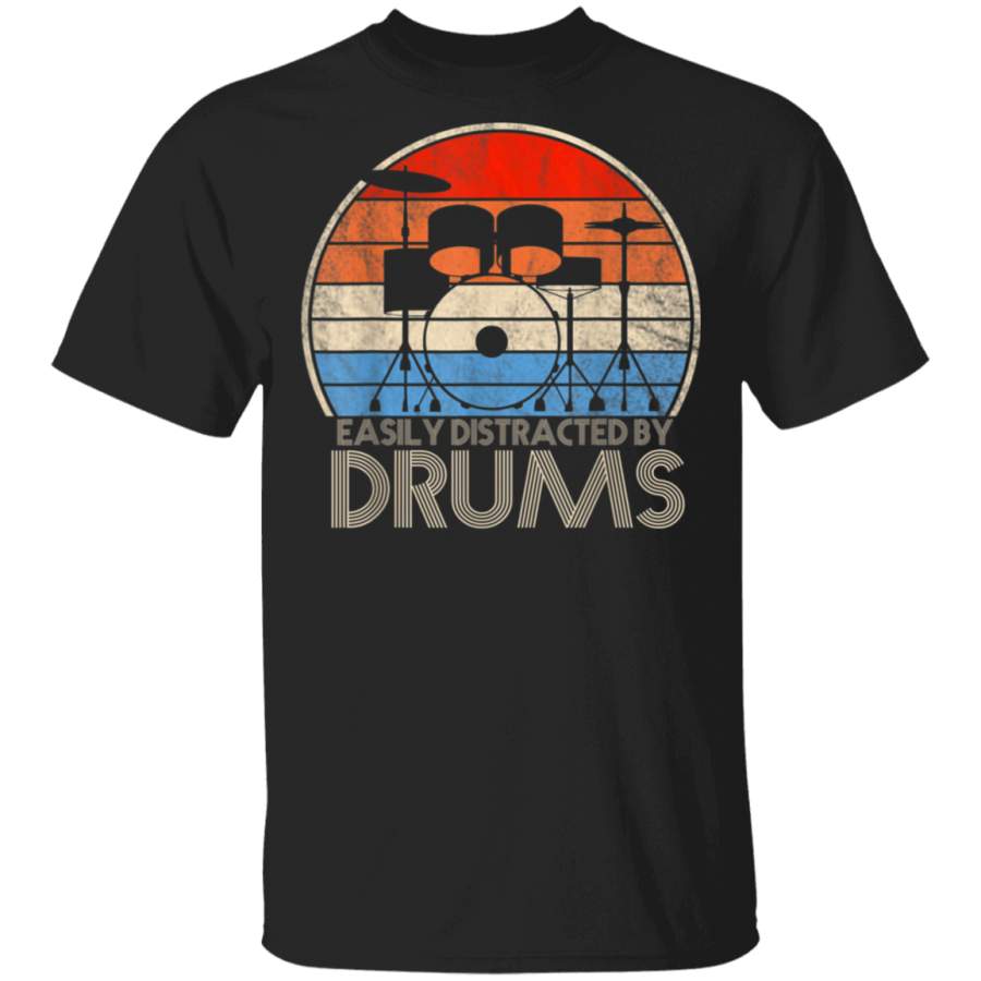 Easily Distracted By Drums Vintage Retro Funny Drummer Shirt G500 Gildan 5.3 oz. T-Shirt