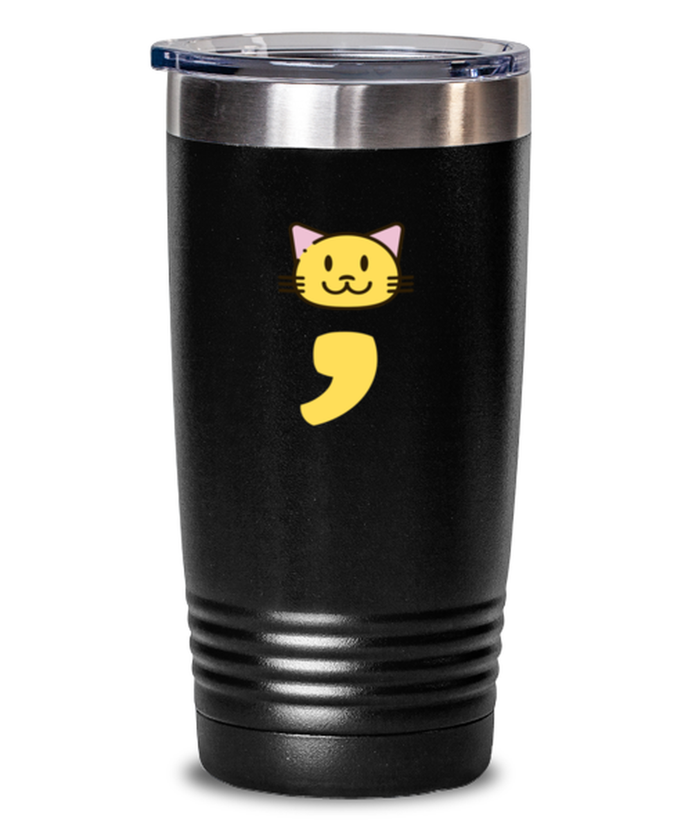 20 Oz Tumbler Stainless Steel Insulated  Funny Cat Semicolon Cats Pet Lover