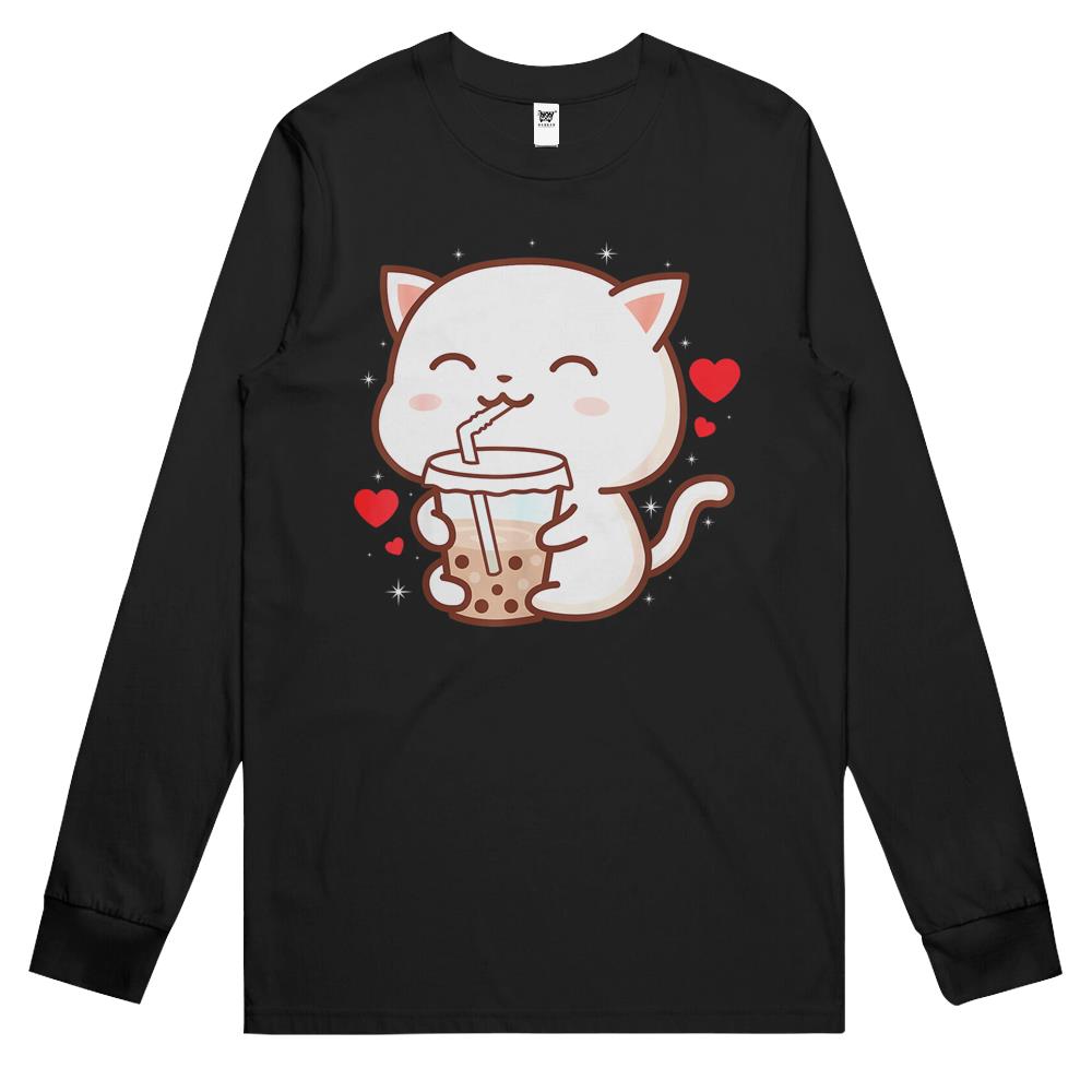 Cat Boba Tea Bubble Tea Kawaii Neko Anime Long Sleeve T Shirts