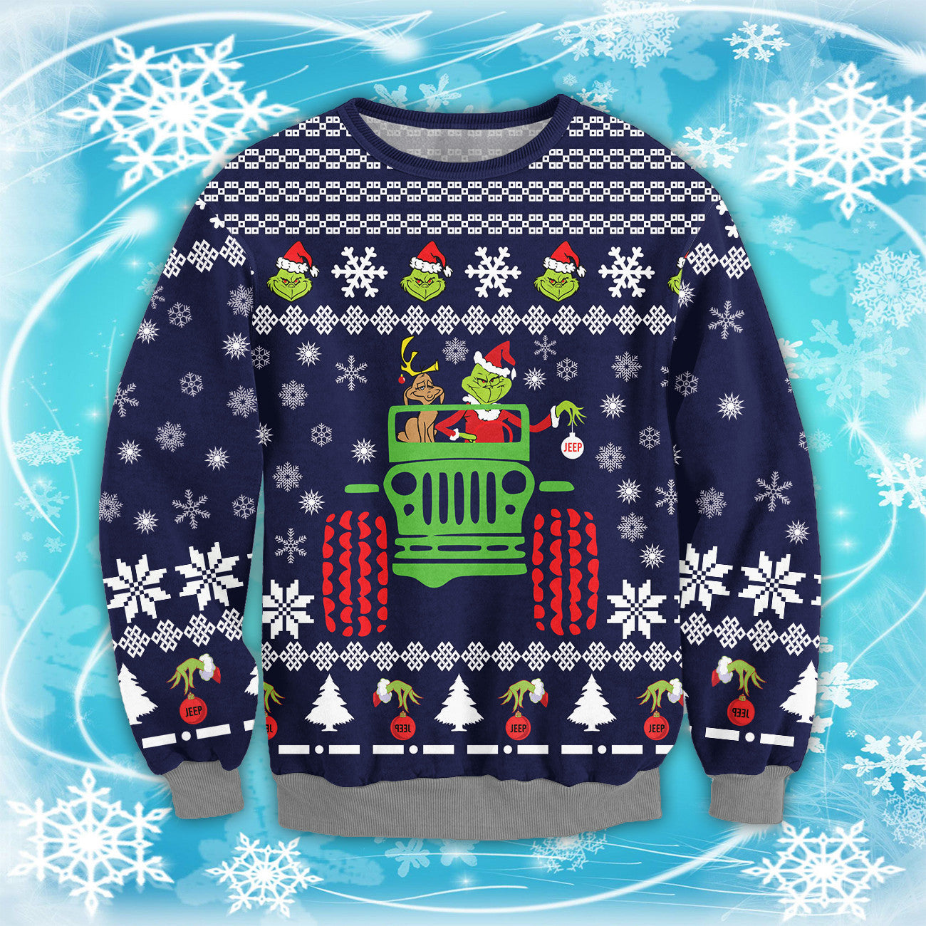 The Grinch Driving Jeep Christmas Sweater Lt11