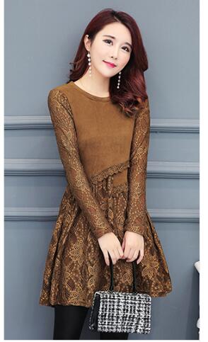 Spring Autumn Basic Mini Dress Hot Sales Women Fashion Temperament Lady Patchwork Hollow Out Lace Mini Dress 1219 alx