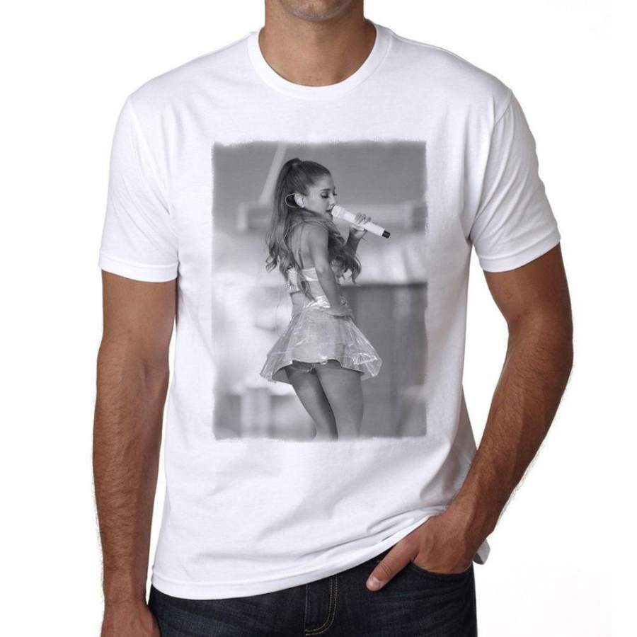 Mens Ariana Grande T-Shirt 2 T Shirt Homme Manches Courtes Coton Blanc Cadeau