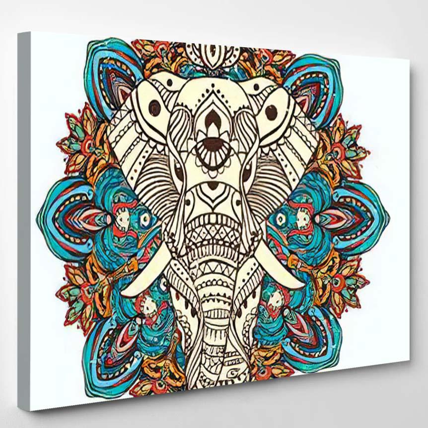 Greeting Beautiful Card Elephant Frame Animal – Mandala Canvas Print