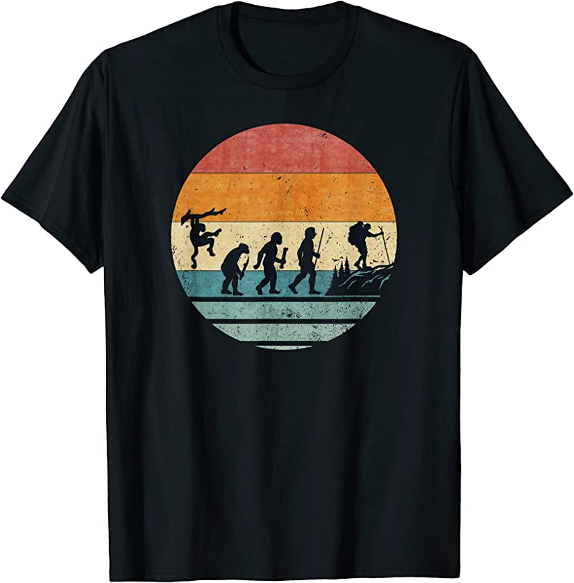 Vintage Retro Evolution Of Hiking Player Hiker Silhouette T-Shirt