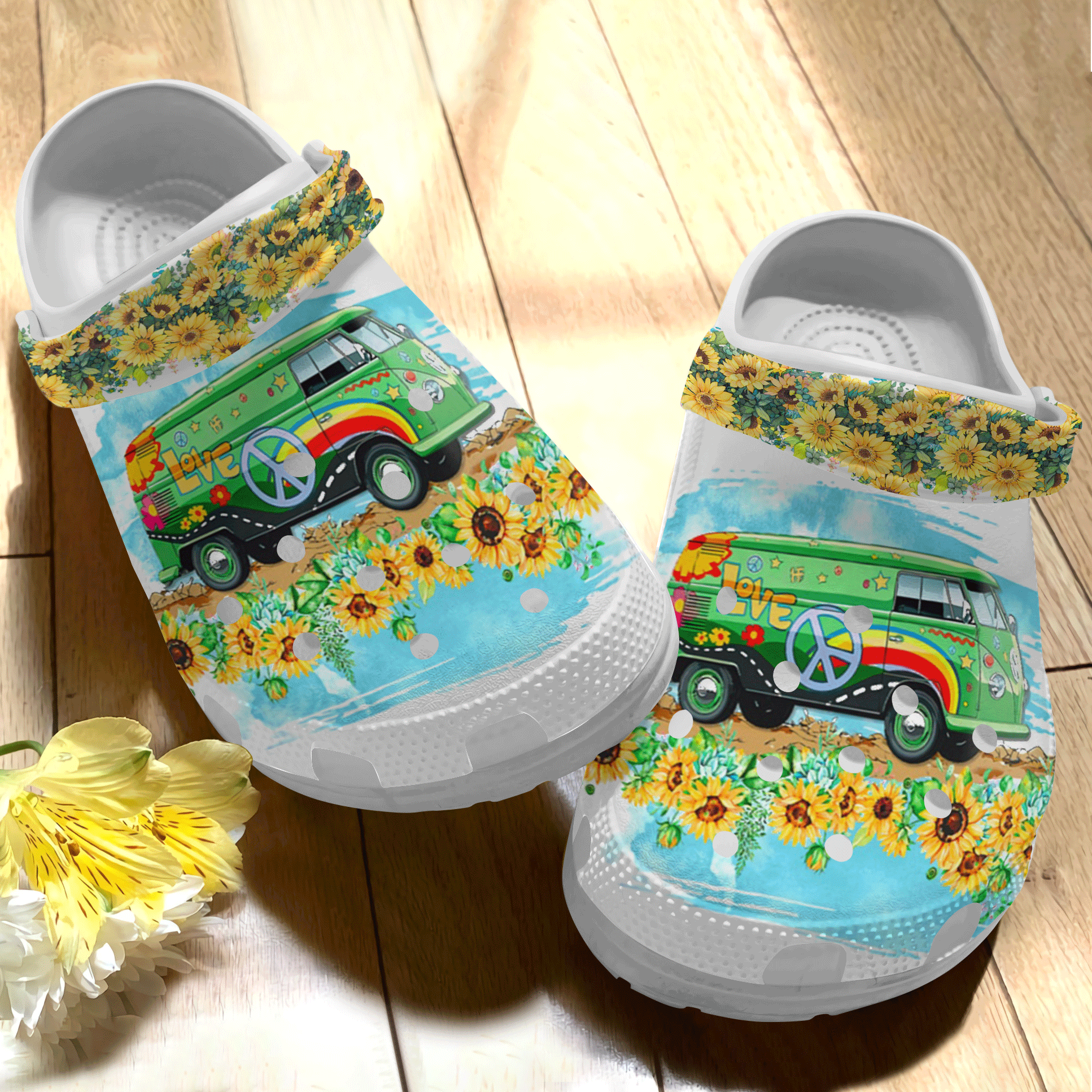 Hippie Personalize Clog, Custom Name, Text, Fashion Style For Women, Men, Kid, Print 3D Colorful Hippie Van