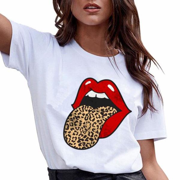 Red Lips Leopard Tongue T-Shirt