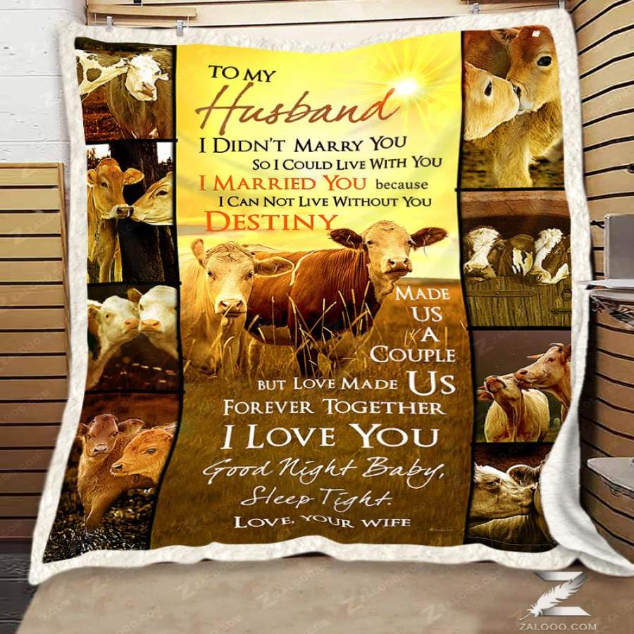 Zalooo – Custom Fleece Blanket – COW – To my Husband – Destiny