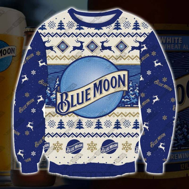 Blue Moon Knitting Pattern 3D Print Ugly Christmas Sweatshirt