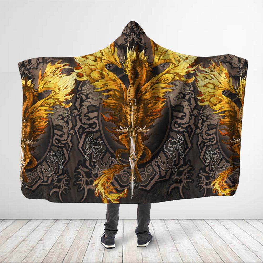 Viticstore™ Sword Dragon – 3XL yellow black 3D all over printed Hooded Blanket