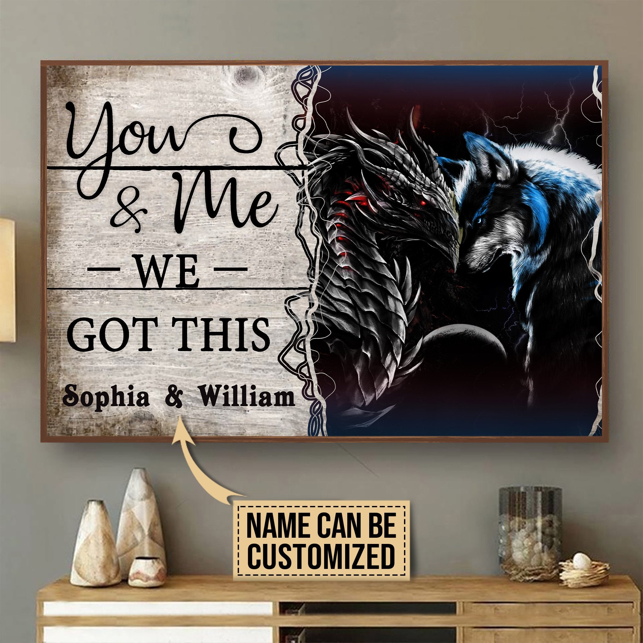 Aeticon Gifts Personalized Dragon Wolf You And Me Canvas Mom Dad Gift Home Decor