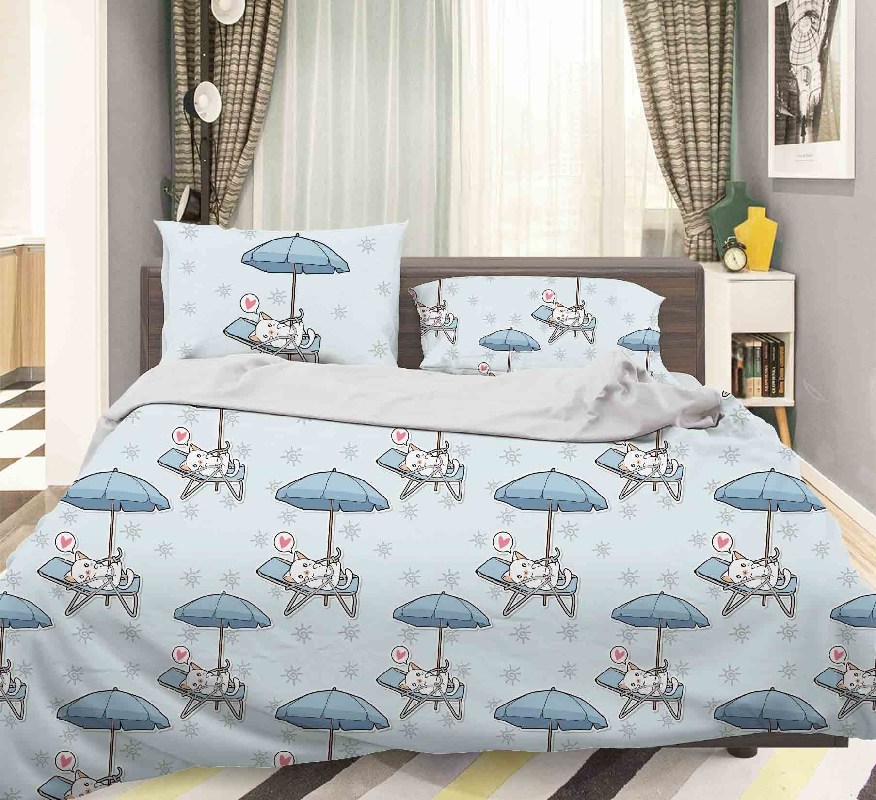 3D Cartoon Umbrella Animal Blue Quilt Cover Set Bedding Set Pillowcases 109