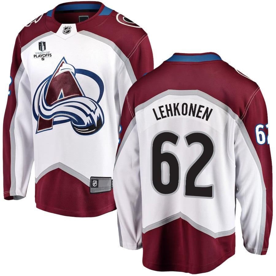 Artturi Lehkonen 62 Colorado Avalanche Stanley Cup 2023 Playoffs Patch Away Breakaway Men Jersey – White