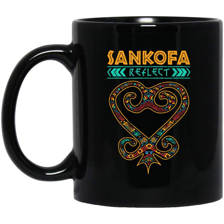 Sankofa African Heart Symbol for Black History Month Black Mugs