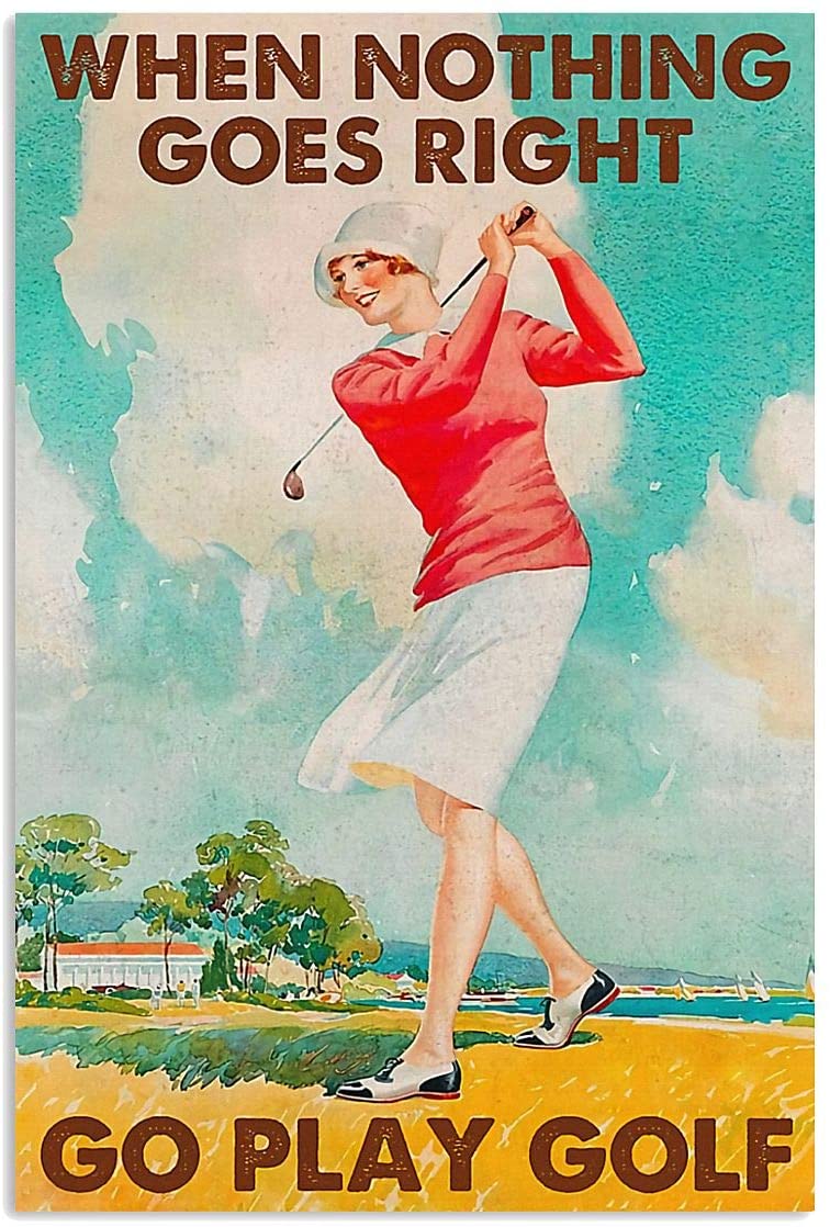 Vintage Woman Go Play Golf Poster Art Print      Home Decor Gift For Men Women Family Friend On Birthday Xmas