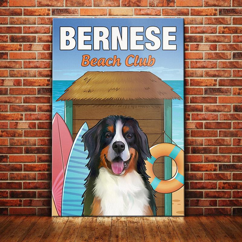 Bernese Mountain Dog Beach Club Canvas And Poster | Art Print | Home Decor | Room Decor | Wall Art