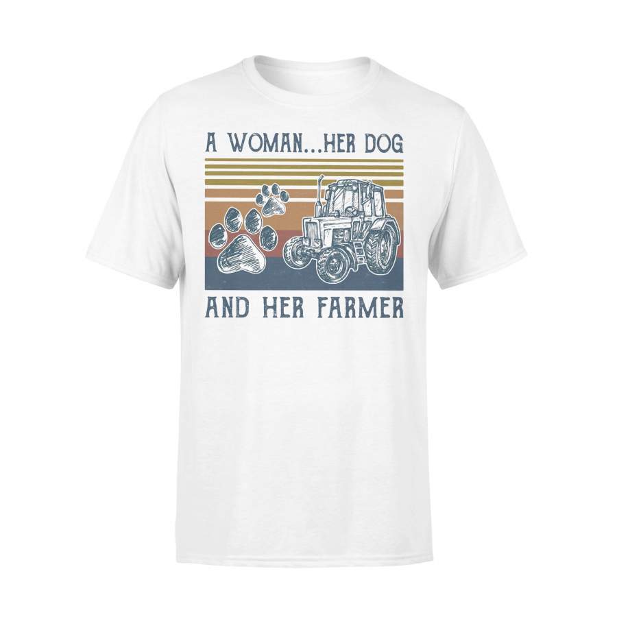 A Woman Her Dog And Her Farmer Tractor Vintage T-shirt