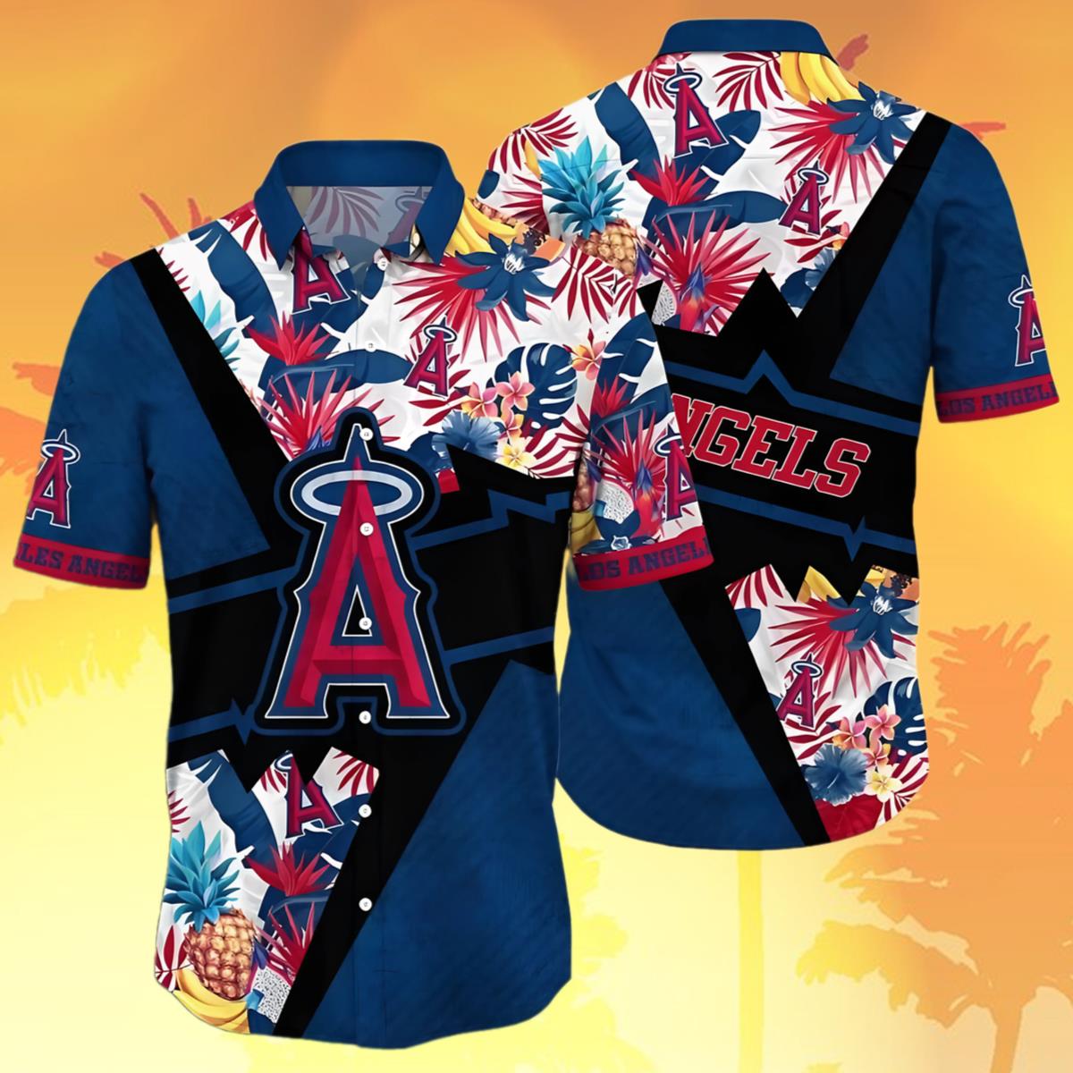 Los Angeles Angels Hawaiian Shirt With Hibiscus And Pineapple Motif