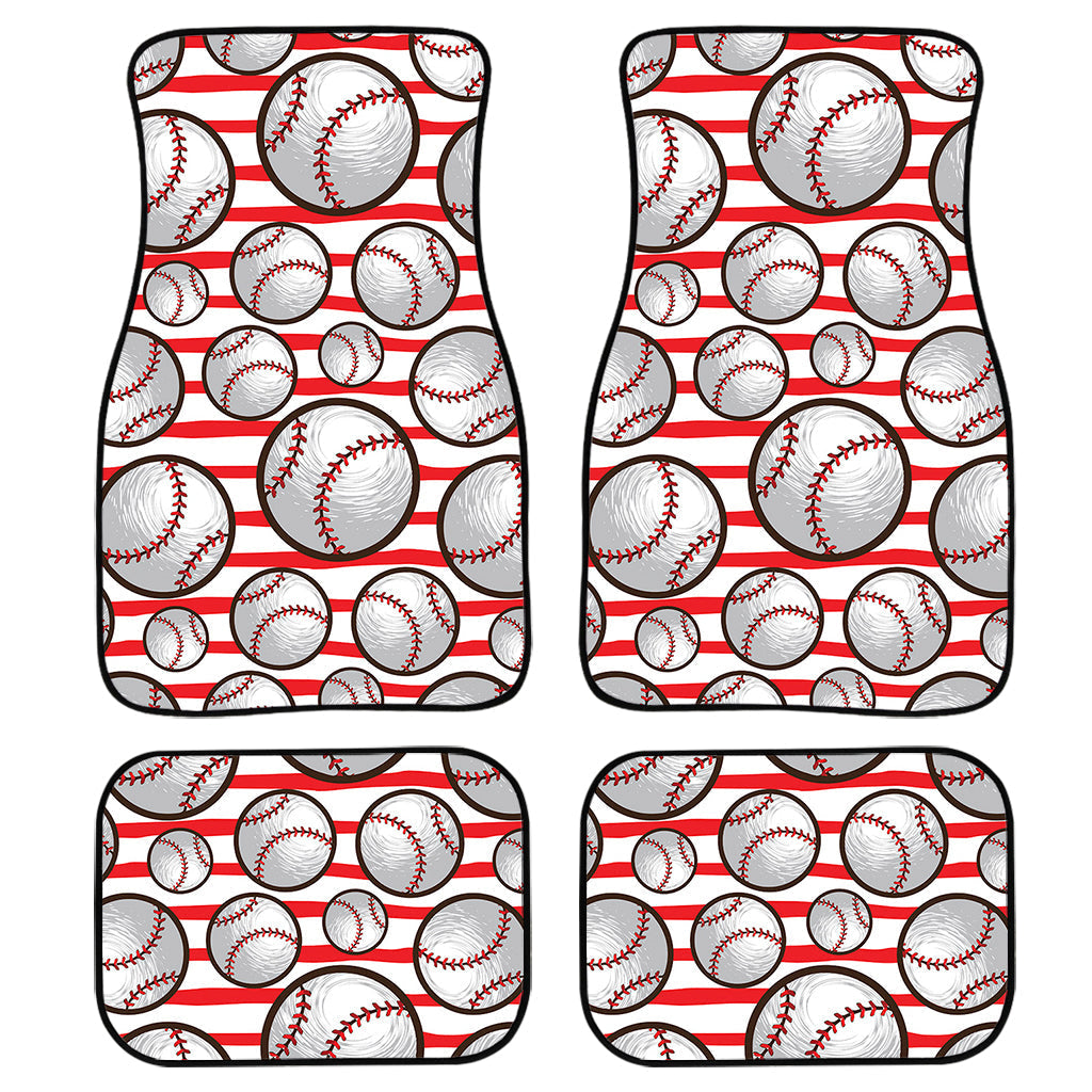 Red Striped Baseball Pattern Print Front And Back Car Floor Mats, Front Car Mat