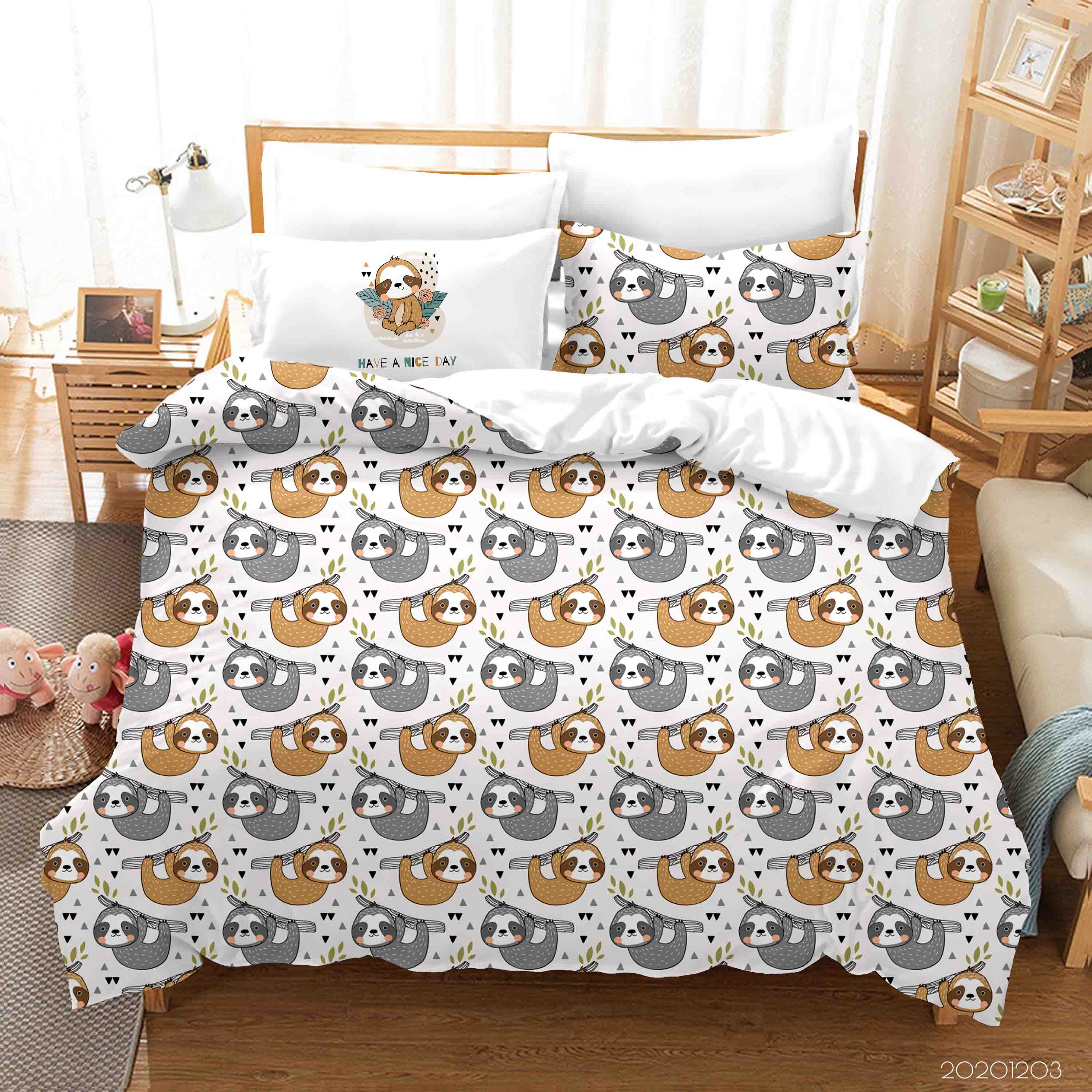 3D Cartoon Hand Drawn Sloth Animal Pattern Quilt Cover Set Bedding Set Duvet Cover Pillowcases Lxl