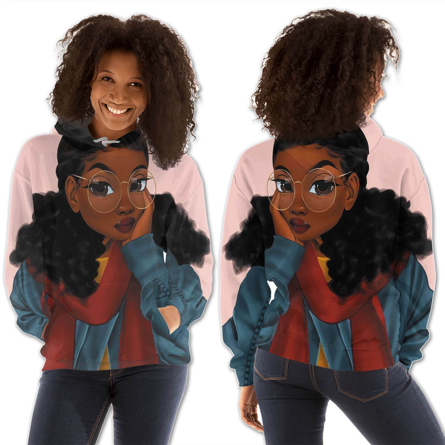 African American Hoodies Pretty Afro American Girl All Over Print Womens Hooded Sweatshirt African Fashion Styles BPS12226