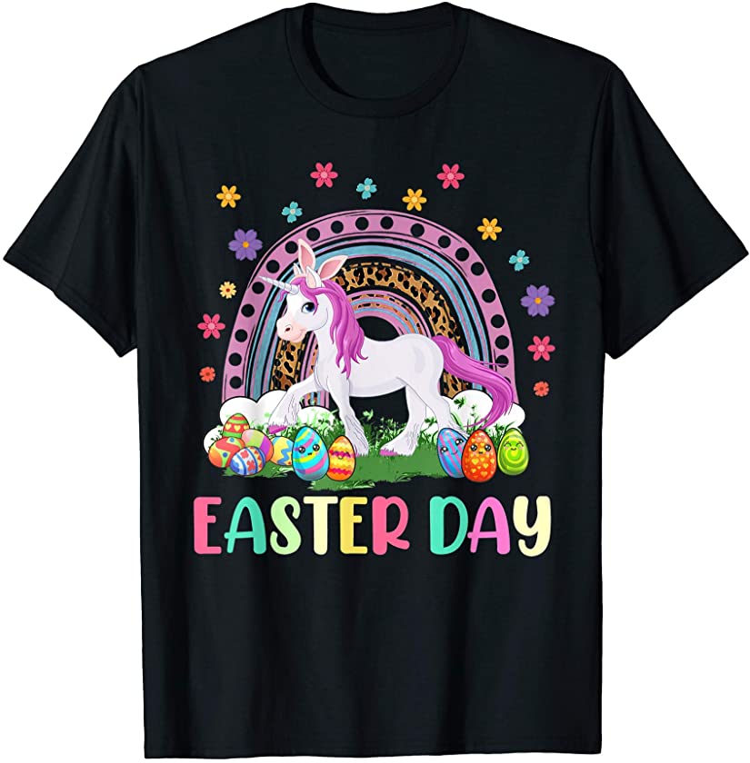 Rainbown Unicorn Easter Eggs Bunny Ear Outfit For Boy Girl T-Shirt