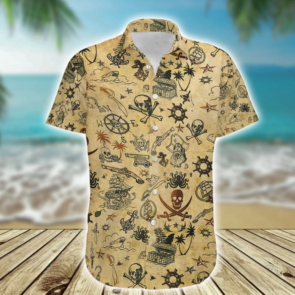 Amazing Pirate Skull Print Polyester Hawaii Shirt Ha45723