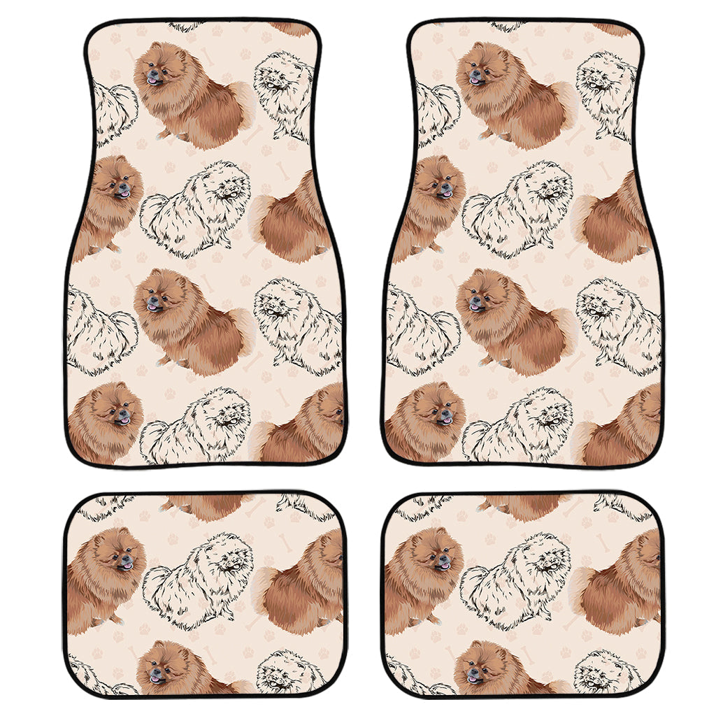 Cute Pomeranian Pattern Print Front And Back Car Floor Mats, Front Car Mat