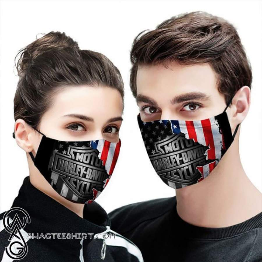 American flag harley-davidson motorcycles all over printed face mask