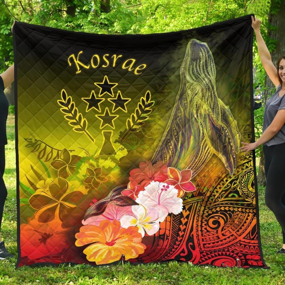 Kosrae Premium Quilt – Humpback Whale With Tropical Flowers (Yellow)